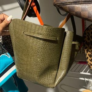 Olive Green faux leather bucket type purse